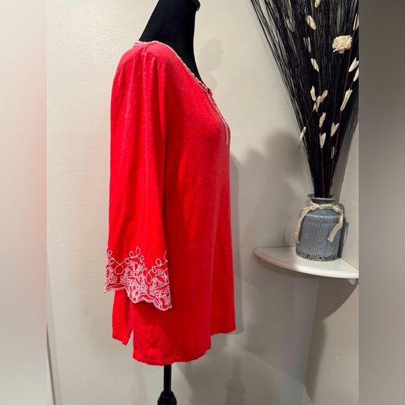 Talbots Embroidered Red/orange Boho Peasant Tunic Top Size Medium - Picture 5 of 10